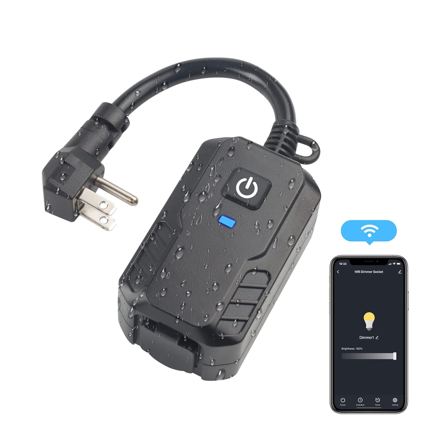 BN-LINK Smart Dimmer Plug, WiFi Outdoor Dimmer for String Lights, LED, Filament, Halogen lamp, APP Remote Control and Google Assistant, Alexa Outdoor Smart Plug, Waterproof: Tools & Home Improvement