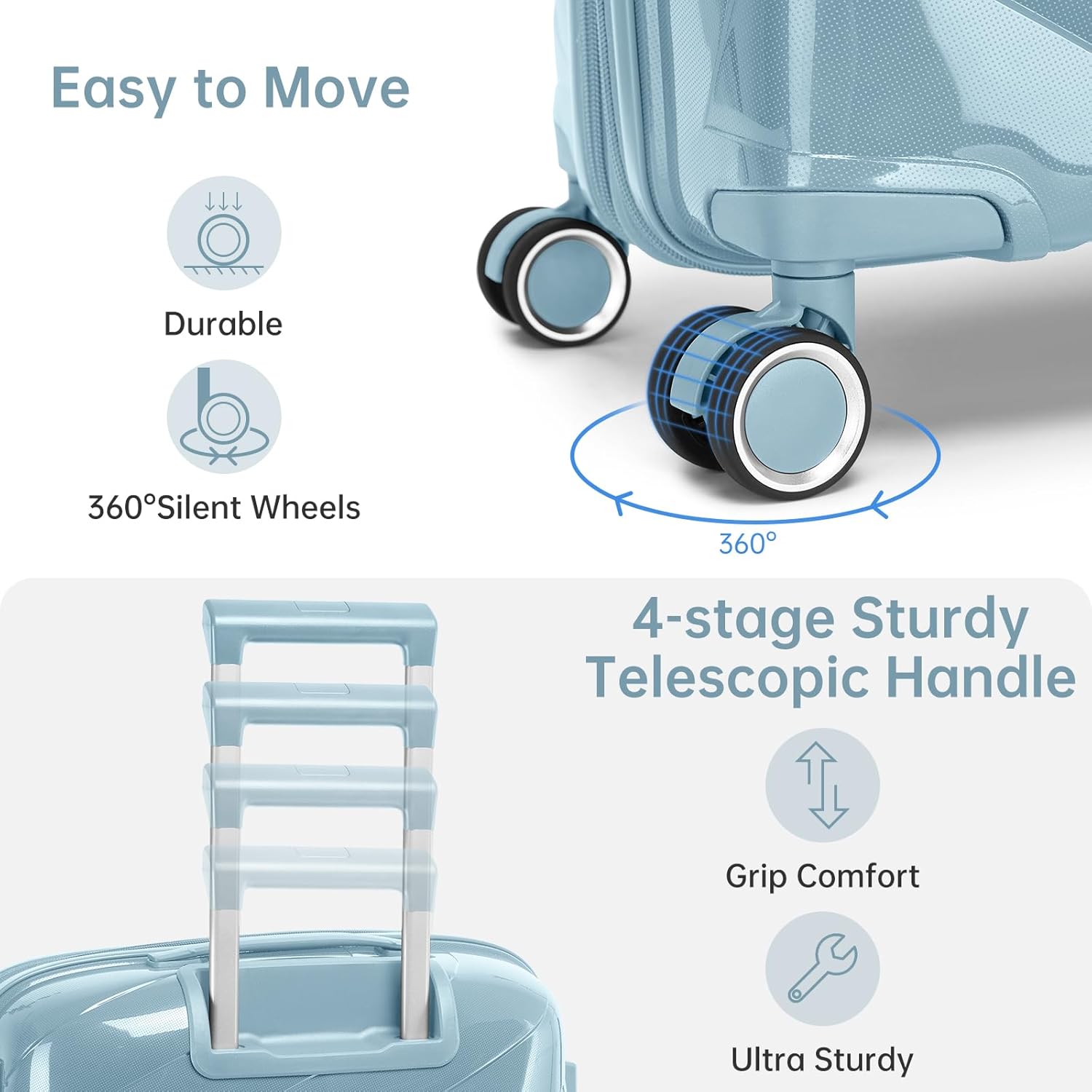 Carry On Luggage 22x14x9 Airline Approved, 20 Inch Expandable Hardshell Luggage Carry-on Suitcases with Spinner Wheels, Carry On Suitcase Set for Women (BLUE) - Image 4