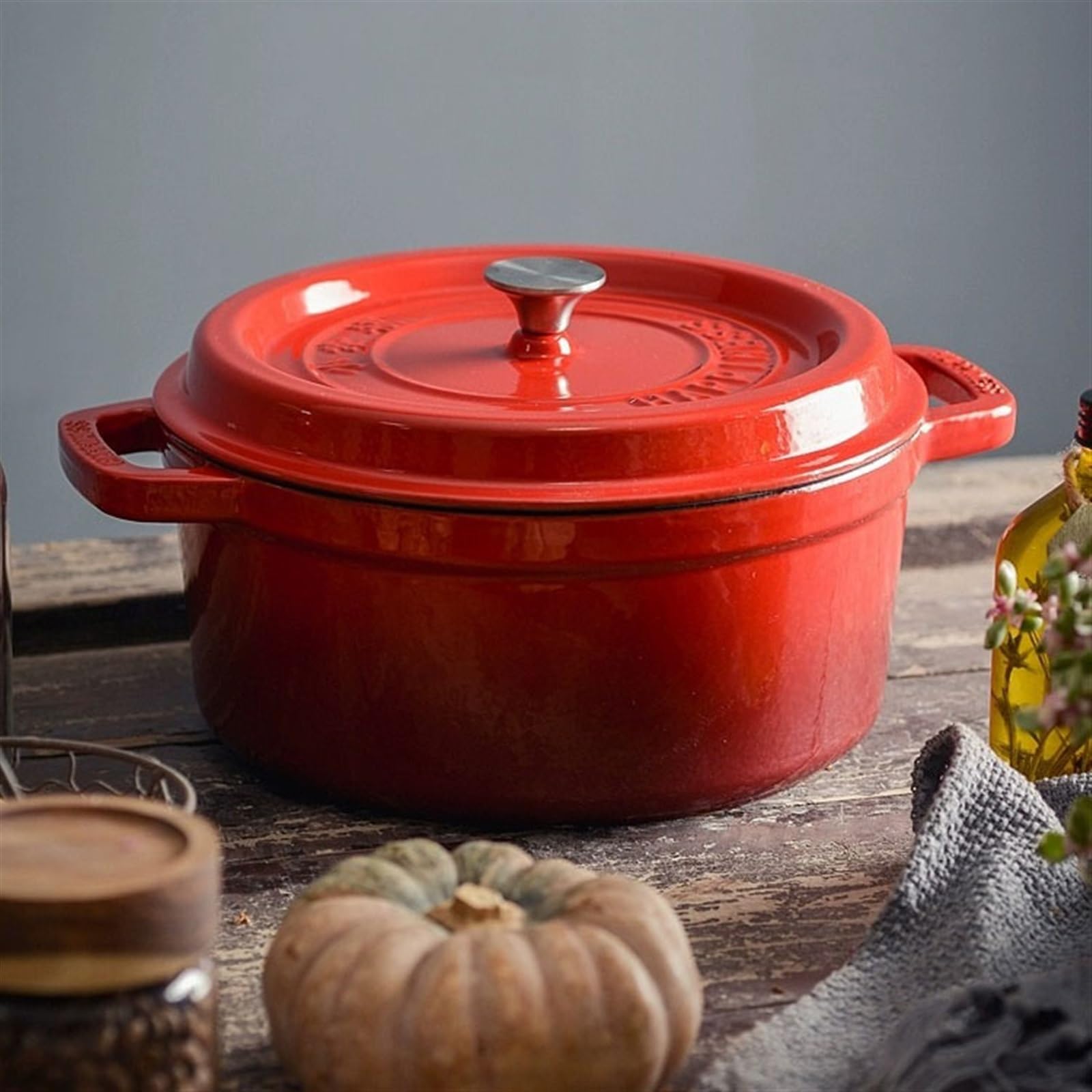 Cacerola Olla de Barro de Hierro Fundido esmaltado, Olla for Sopa y estofado, Olla for cocinar, Utensilios de Cocina antiadherentes sin Recubrimiento Pote de cazuela(3.8l)