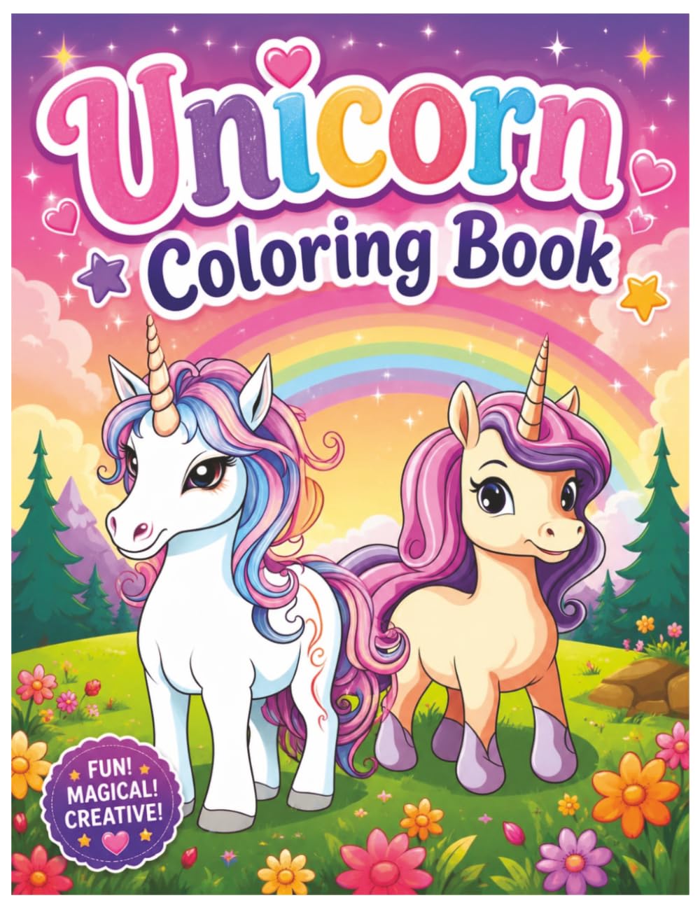 Unicorn Coloring Book: Magical, Fun & Creative Coloring Book for Kids with Cute Unicorns & Rainbows