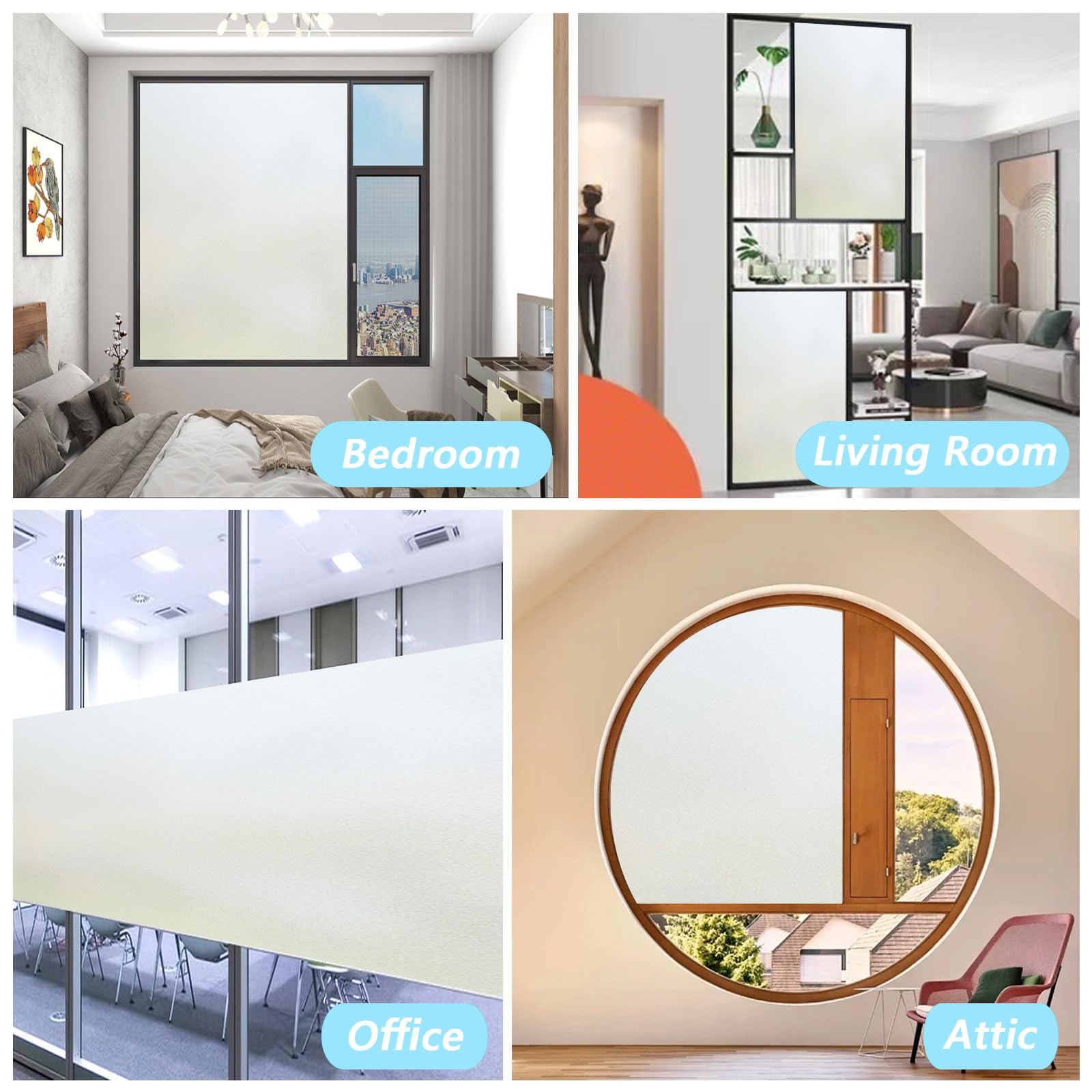 Privacy Window Film Raam Glas Folie 65 x 100 cm Ondoorzichtig, Elektrostatisch Zelfklevend, Uv-Bestendig en Zonwerende Folie Voor Woonkamer, Keuken