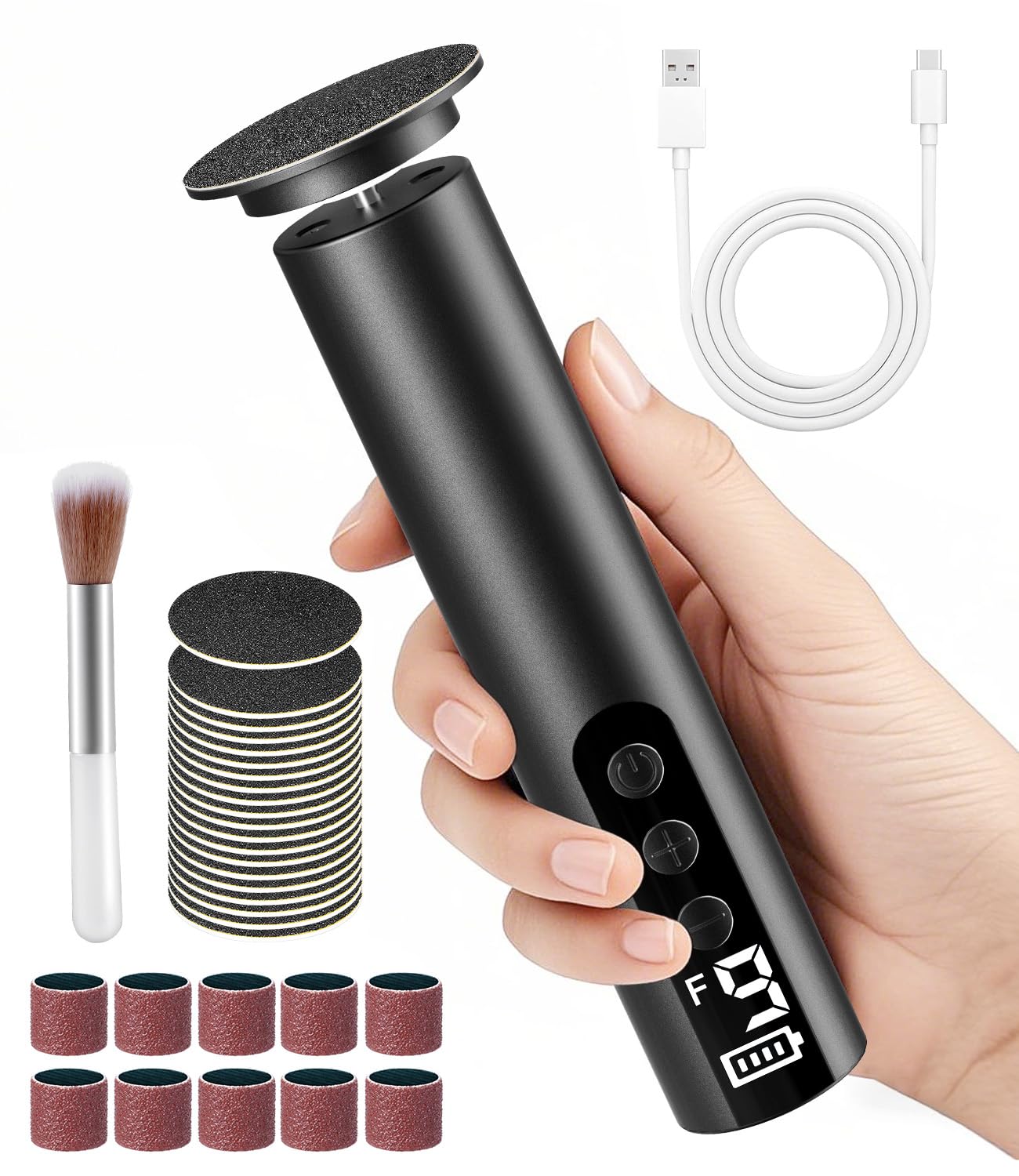 POFIBO Lima Electrica Pies Durezas - Pedicura Profesional Para Pies 2 EN 1 para Pies con Pantalla LCD y 9 Niveles, Set de Pedicura Removedor de Callos para Pieles Muertas, Duras y Agrietadas