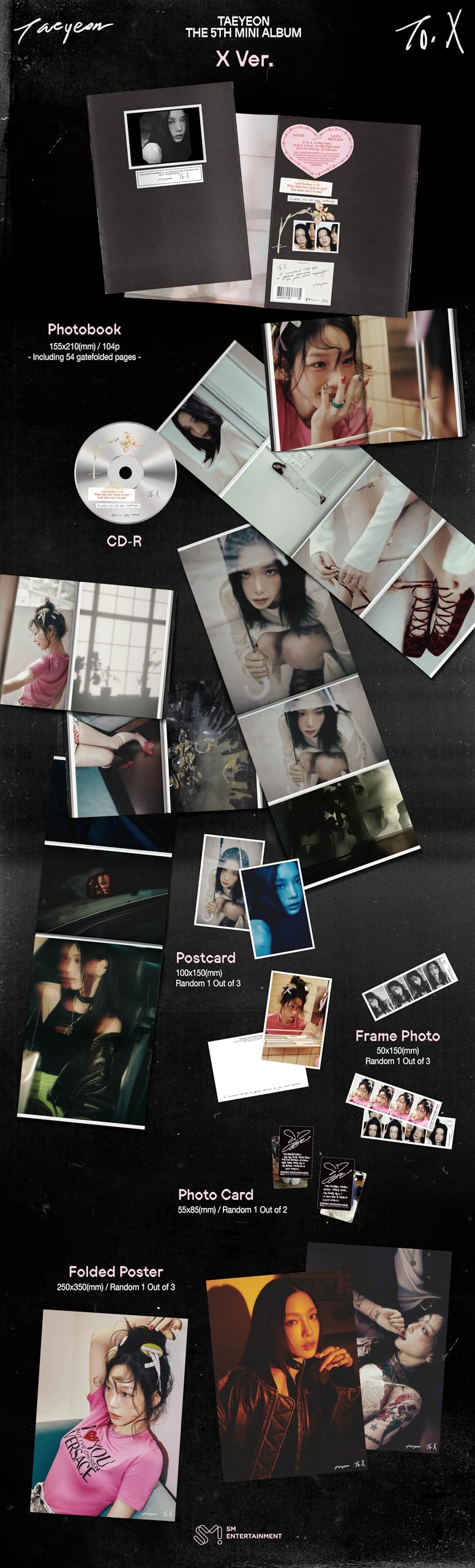 Taeyeon To. X 5th Mini álbum CD+folleto+tarjeta fotográfica + seguimiento sellado TAE YEON TO.X (juego completo (A+B+C+Digipack))
