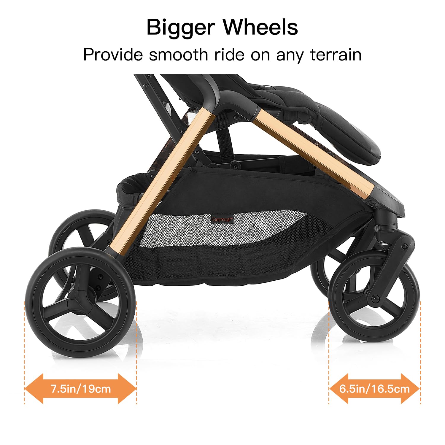 Gromast 2 in 1 Baby Stroller, Portable Travel Newborn Toddler Stroller with Cup Holder & UPF 50+ Canopy, One-Hand Automatic Folding - Khaki