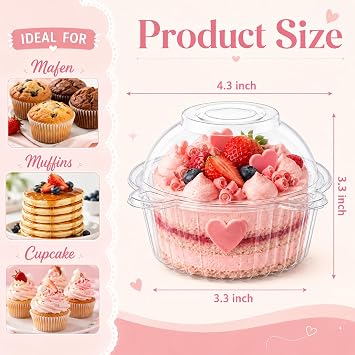 Bekith 150 Pack Individual Cupcake Containers, Plastic Cupcake Holder with Lid, Single Cupcake Boxes, Muffin Container for Party, Stackable