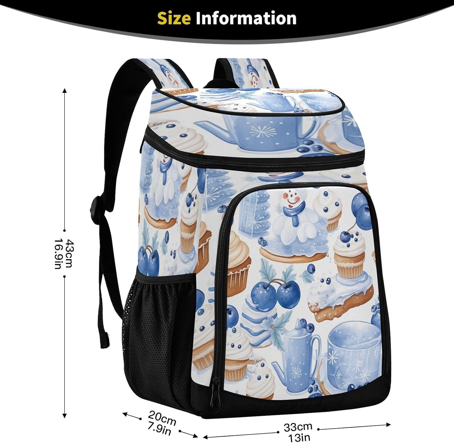 Blue Cookies Cooler Backpack 36 Cans Leakproof Waterproof Backpack Cooler Bag Beach Accessories Travel Camping Fishing Backpack for Women Men