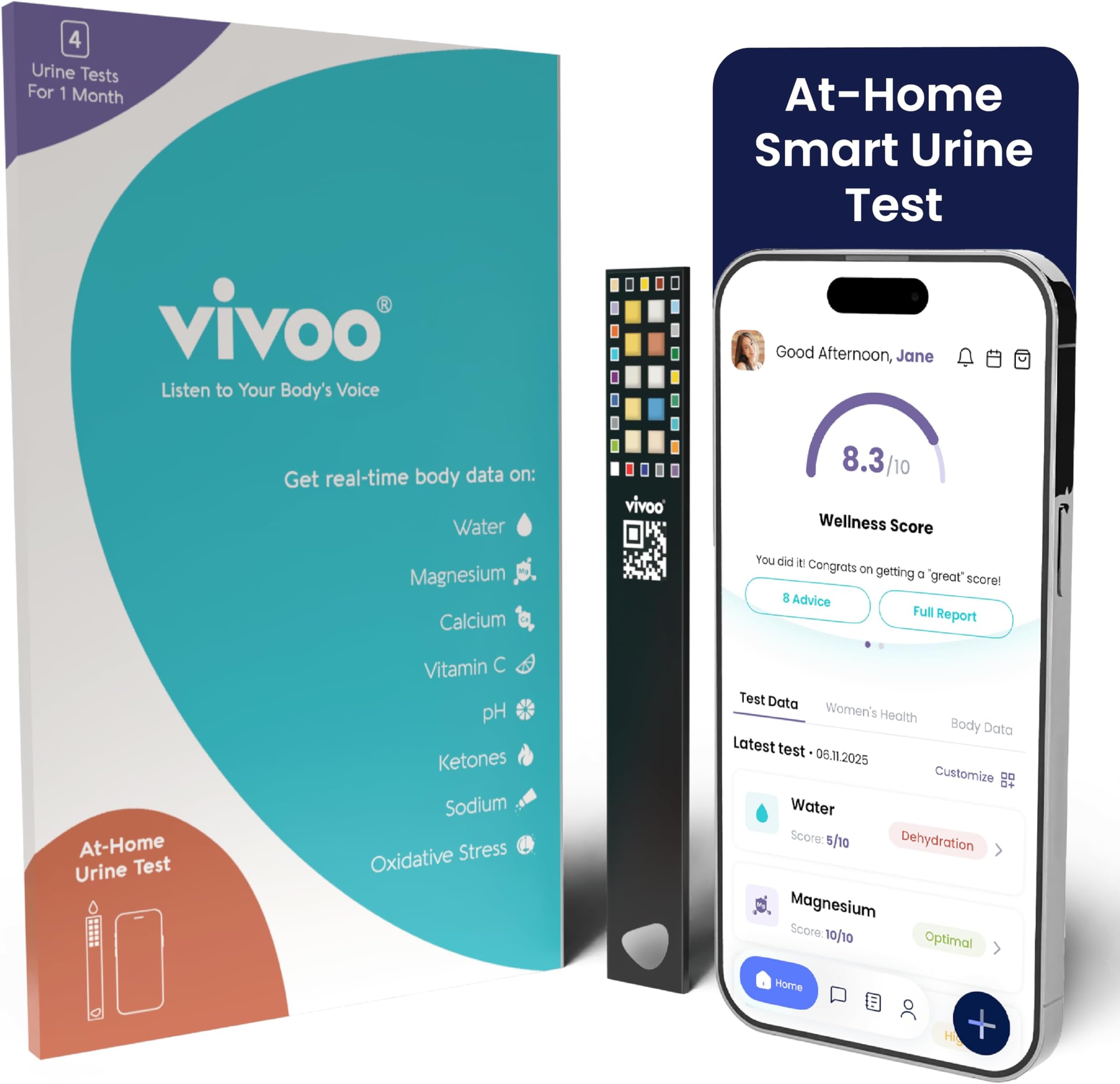 Vivoo | The #1 Urine Test Strips & Keto Strips with App | Advanced Home Tracking for Nutrition, Ketones, Hydration, pH, and More | 1 Month / 4 Test