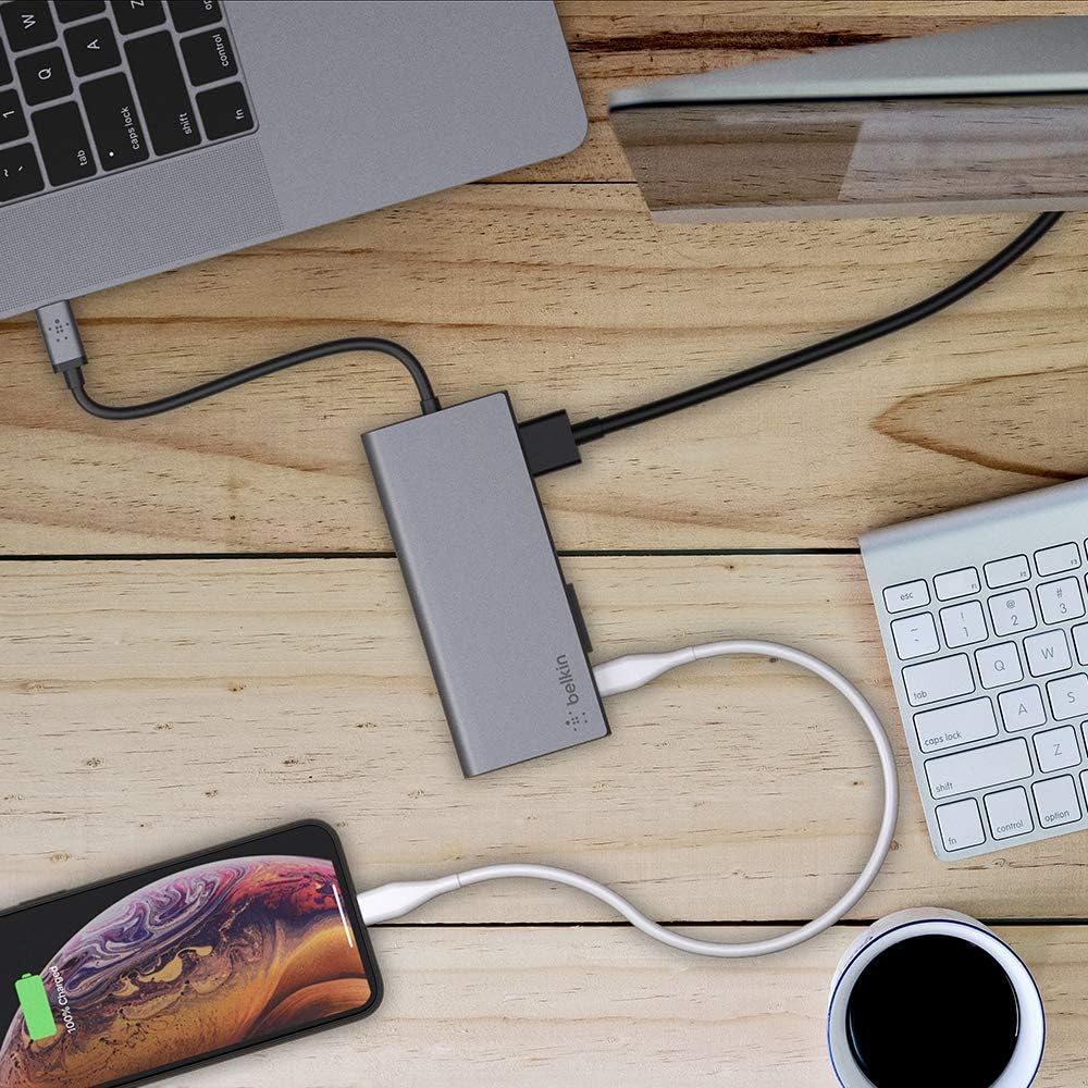 Exclusive Belkin USB-C Hub with Tethered USB-C Cable (USB-C Dock for MacOS and Windows USB-C Laptops)