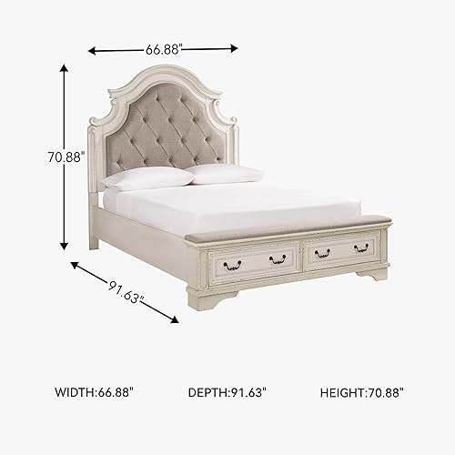 Miniatura 3 de Signature Design by Ashley Realyn Cama de Plataforma de Almacenamiento Tapizada Tradicional con Mechones Queen con 2 Cajones, Base o Somier No