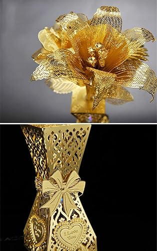 Miniatura 7 de Microworld Rompecabezas de metal 3D, kit de modelos de metal de flores doradas, regalo de bricolaje para adultos, montaje para principiantes,