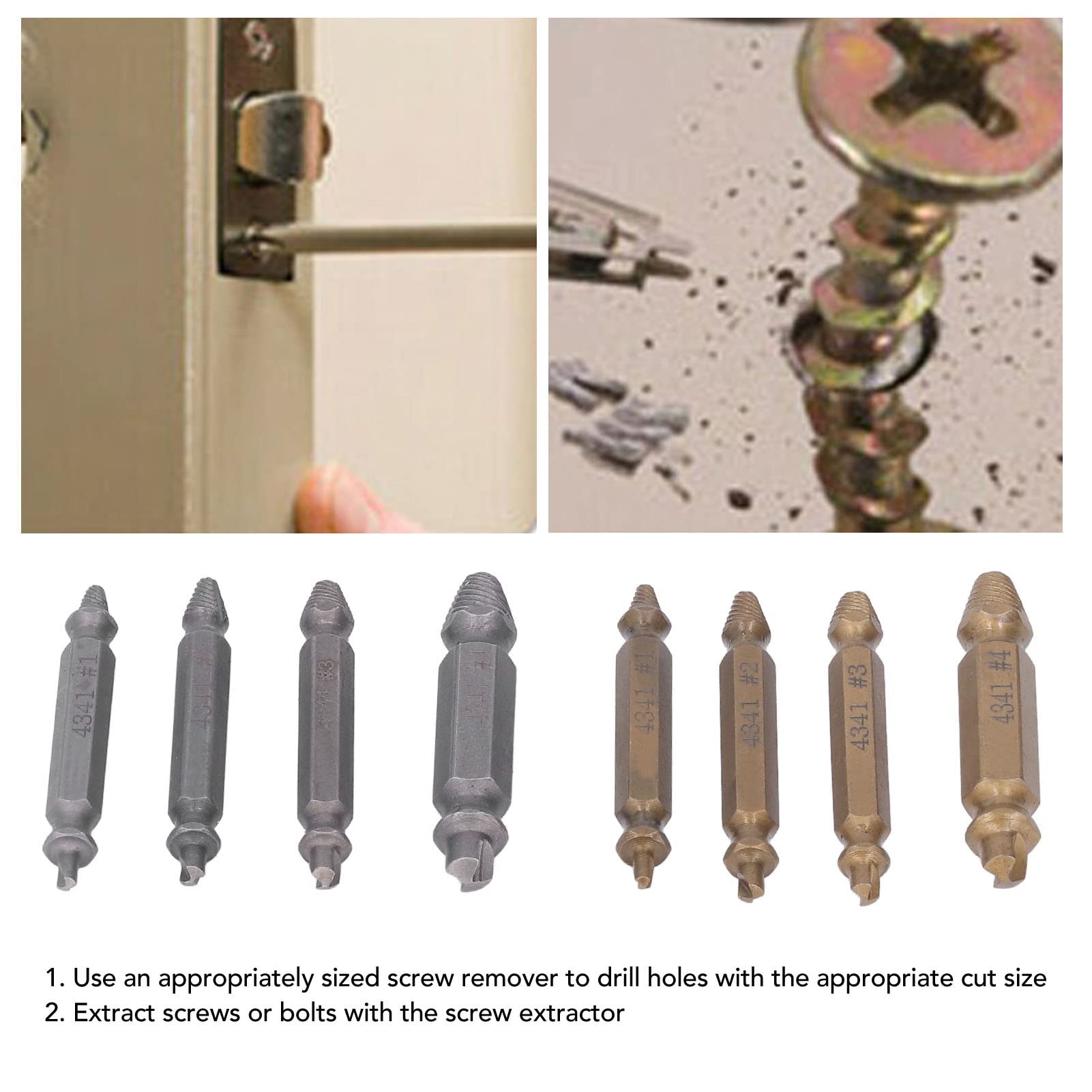 8Pcs Screw Extractor:Broken Damaged Bolt Remover,Tool for Stripped Screws(Silver Gold)