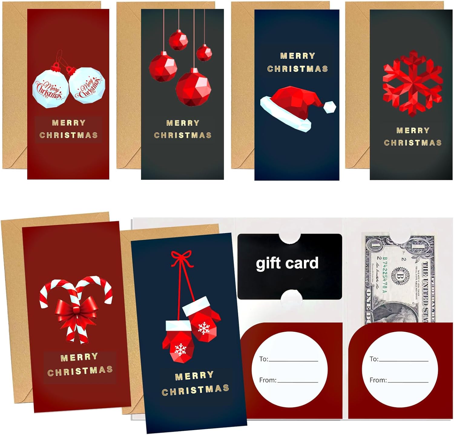 Christmas Cards Money Holder 96pcs, Merry Christmas Money Cards for Gifting Cash, Happy Holiday Gift Giving Card with Envelopes, Funny Gifting Cash Xmas Ideas