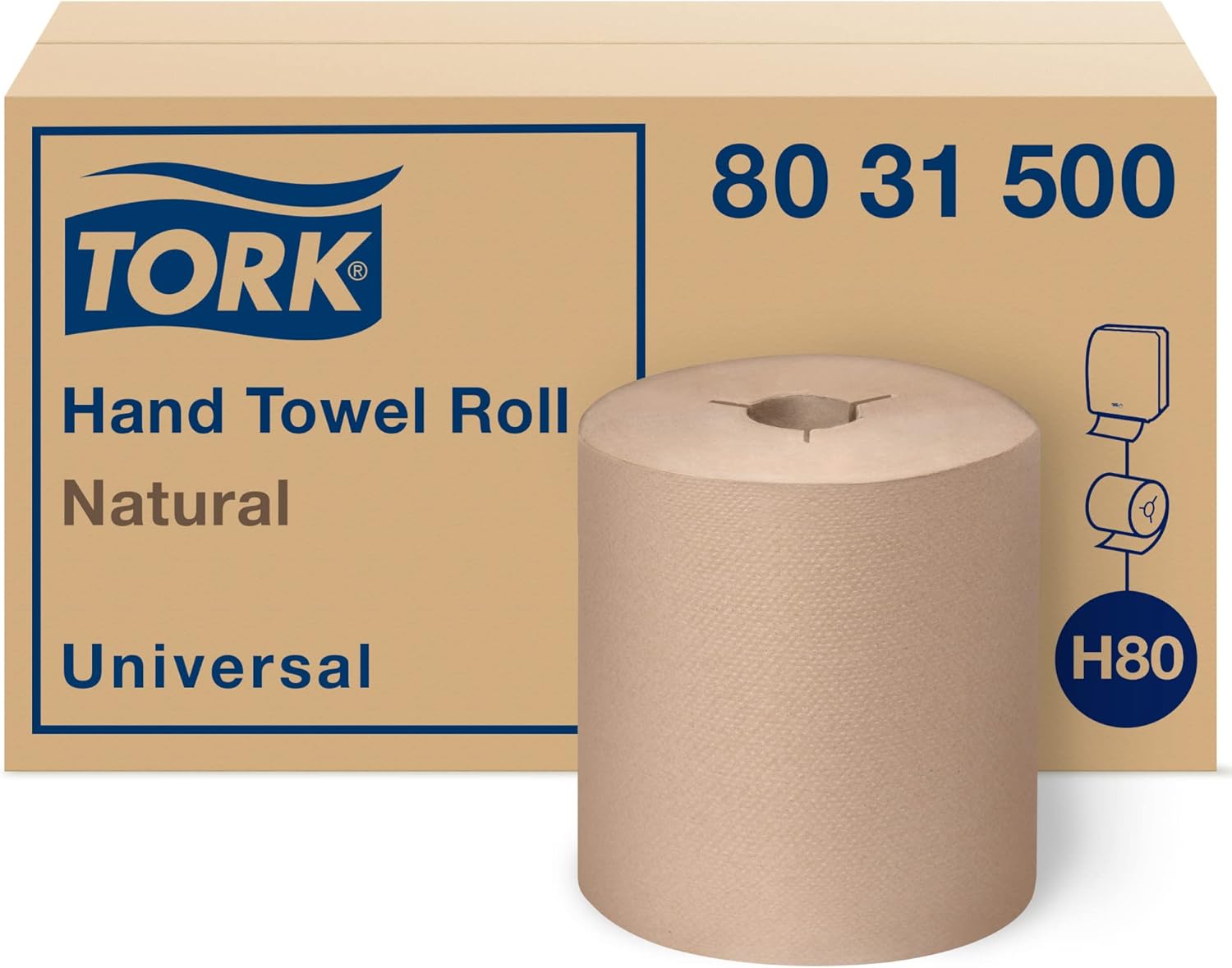 Tork Hand Towel Roll, Natural, Universal, H80, 100% Recycled, 1-Ply, 6 Rolls x 630 ft, 8031500