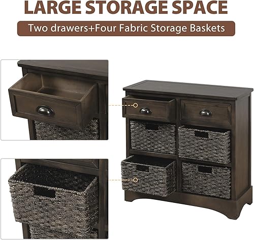 Miniatura 35 de Knocbel Gabinete de almacenamiento de cestas de mimbre con 2 cajones y asas de aleación de aluminio, cómoda decorativa para mesa de consola para