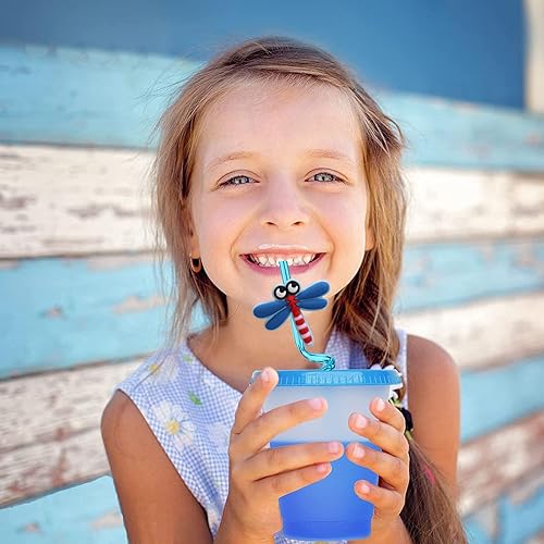 Miniatura 5 de Suministros de fiesta de cumpleaños de 24 insectos, popotes de plástico reutilizables para decoraciones de fiesta temática de insectos con 2