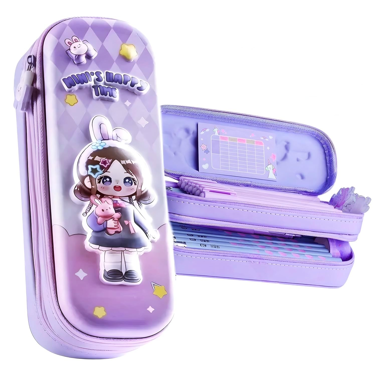 Umadiya Premium Double Layer Girl Pencil Case 3D Cover Eva Space Doll Theme Large Capacity Pencil Zipper Pouch Bag Compass School Organizer Students Kids Stylish Pen Holder Stationery Box(Girl)