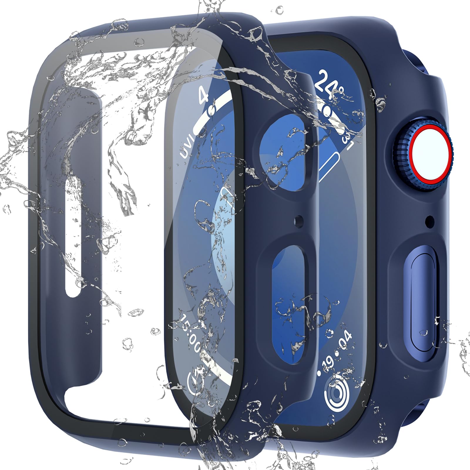 QCKANLJ 2 Pack Waterproof Case for Apple Watch Series 9 8 7 41mm with Tempered Glass Screen Protector, iWatch Full Protective Hard PC Bumper Case Face Cover for Men Women 41mm
