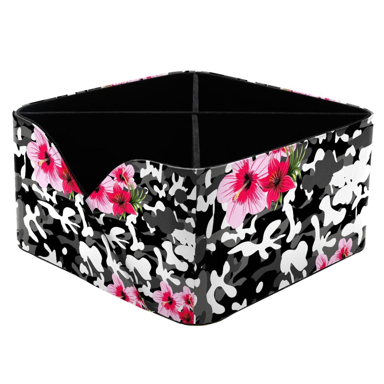 KengjuTesu Military Flowers Camouflage Pattern Desktop Organizer Pen Holder, Rectangular Pencil Cup for Office, Study and Makeup Stations
