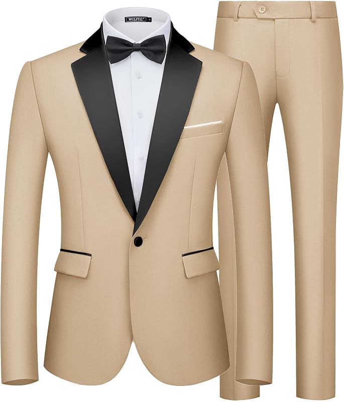 WULFUL Men's 2 Piece Slim Fit Suit Set One Button Blazer Jacket Pants Tuxedo Set for Prom, Wedding and Business