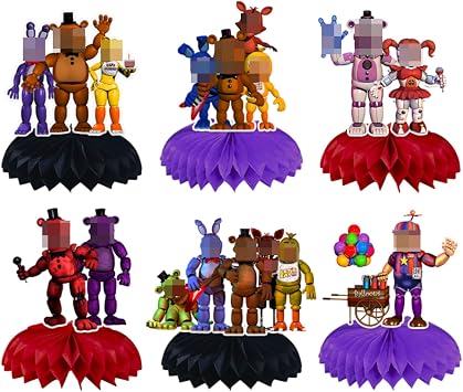 6Pcs five Nights Party supplies set Inside Out Honeycomb Centerpieces Double Sided Table Topper for birthday party decoration