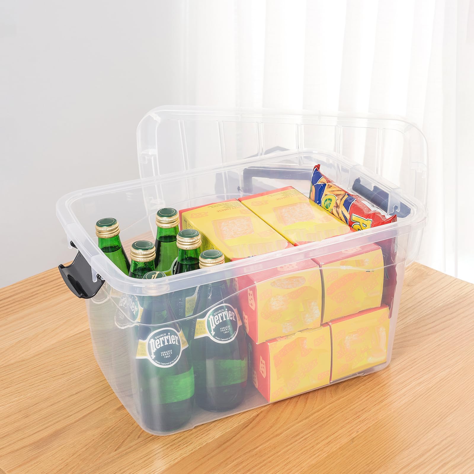 Cetomo 18L*12 Aufbewahrungsboxen, Aufbewahrungsbox mit Deckeln und Griff, stapelbare & ineinander schachtelbare Kunststoffbehälter für Zuhause, Wohnheim und Büro, Transparent, 18L-12er Pack