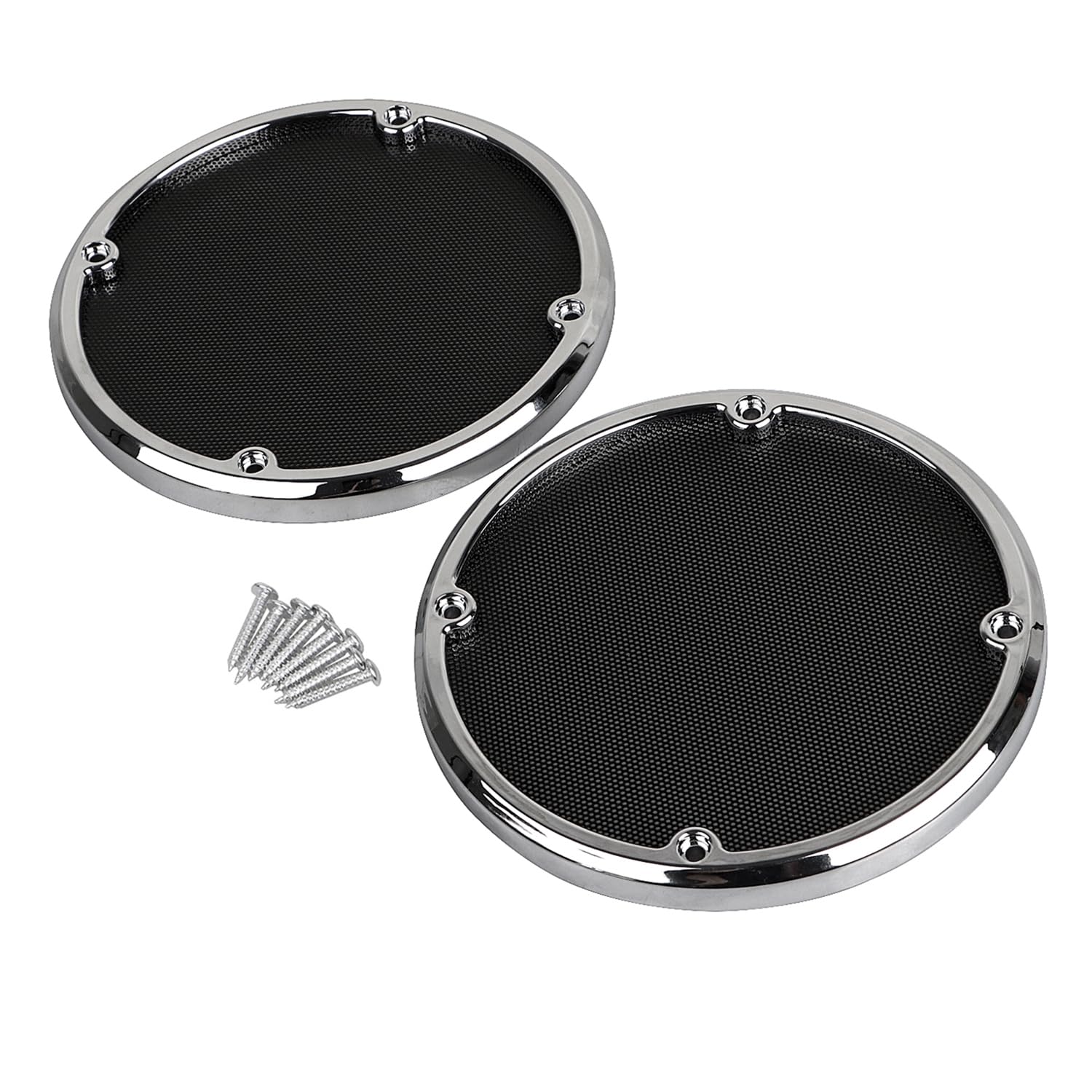 Rear Speaker Grills Mesh Cover fit for Harley Electra Glide Ultra Classic Ultra Limited Tri Glide Ultra FLHTCU 2014-2023, Chrome Trim+Black Mesh