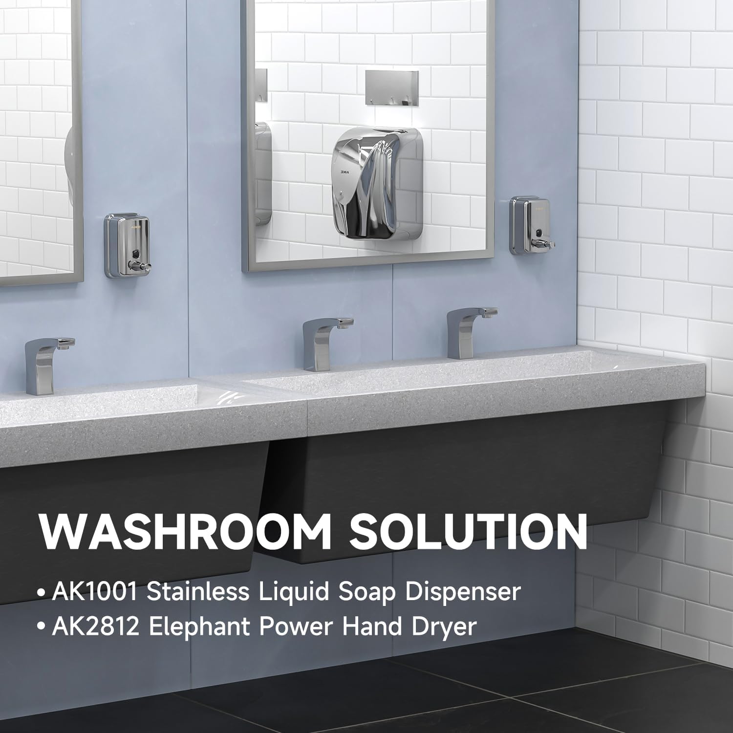 AIKE 34oz Wall Mount Pump Soap Dispenser Polished Stainless Steel Finish
