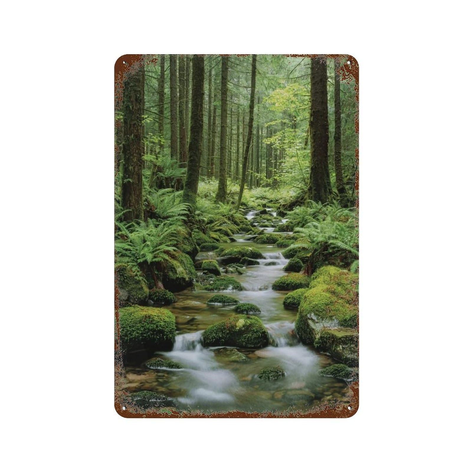 YHGERTKU Forest Mossy Stream 03 Wall Art Retro Iron Vintage Metal Tin Sign Poster Modern Decor for Living Rooms Gift 30x20cm