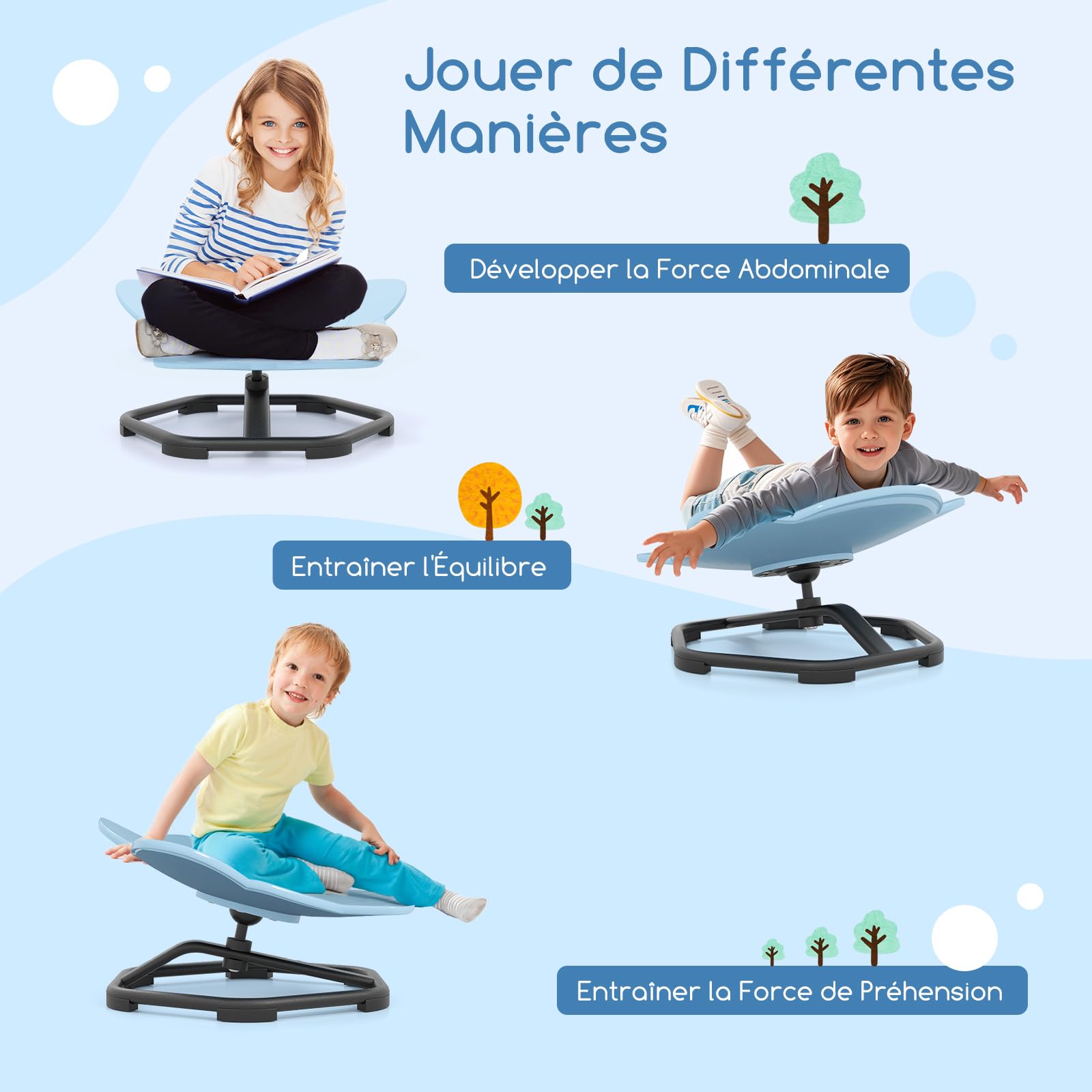 COSTWAY Chaise Pivotante Sensorielle Enfant en Forme Éléphant avec Siège Rotatif, Carrousel Chaise Sensorielle pour Autisme avec Base Antidérapante, Charge 100kg, Chaise d'équilibre pour 3 Ans+