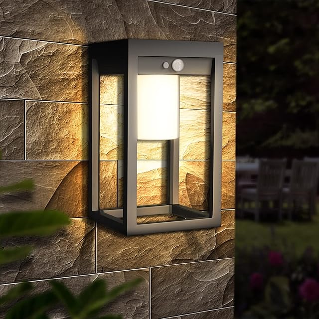 tekstap Solar Wall Lights Outdoor, Motion Sensor Solar Porch Light Outdoor, IP44 Waterproof Solar Outdoor Wall Lights, Anti-Rust Outdoor Solar Lights for House/Garage/Front/Patio