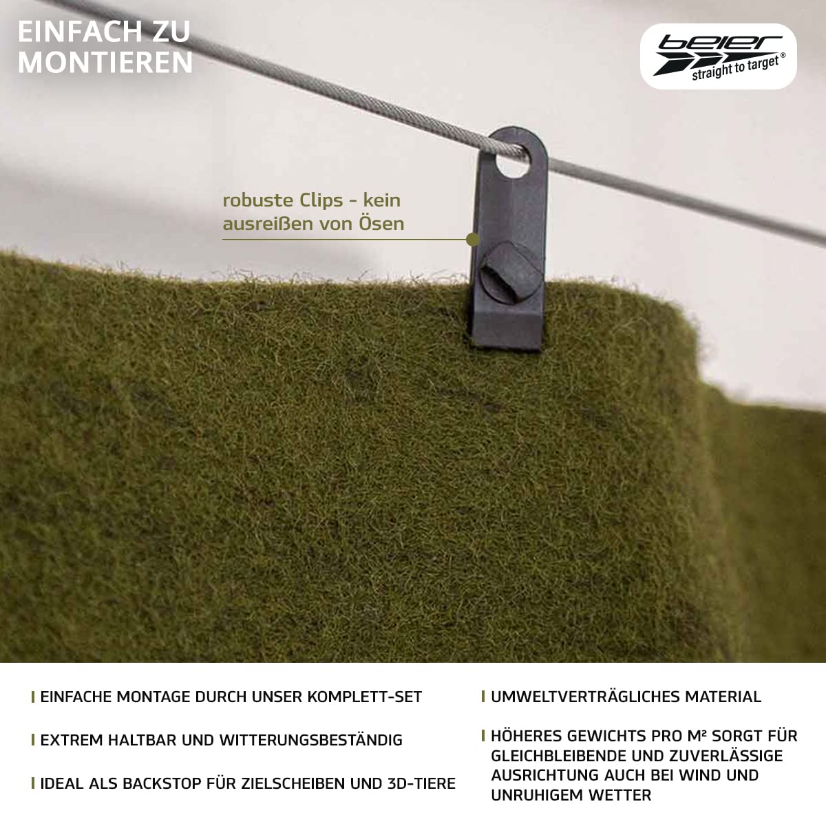 Pfeilfangmatte Green Nature I Set + Zubehör I grün 2m hoch bis 16m breit I Armbrust & Bogenschießen Pfeilfang I Pfeil Auffangmatte fertig zur Montage I by Beier Germany