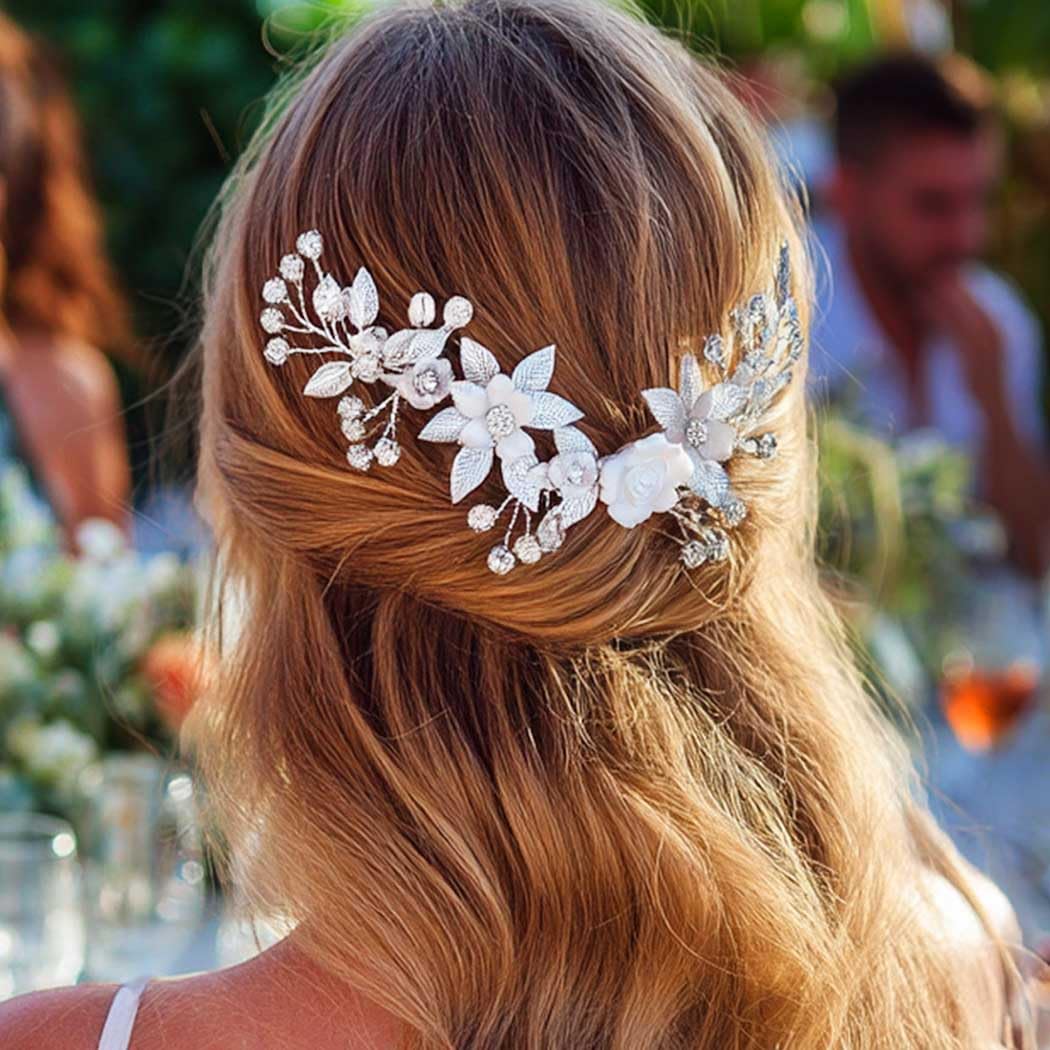 Amazon.com : Unicra Flower Silver Bride Wedding Hair Vine  display picture 3