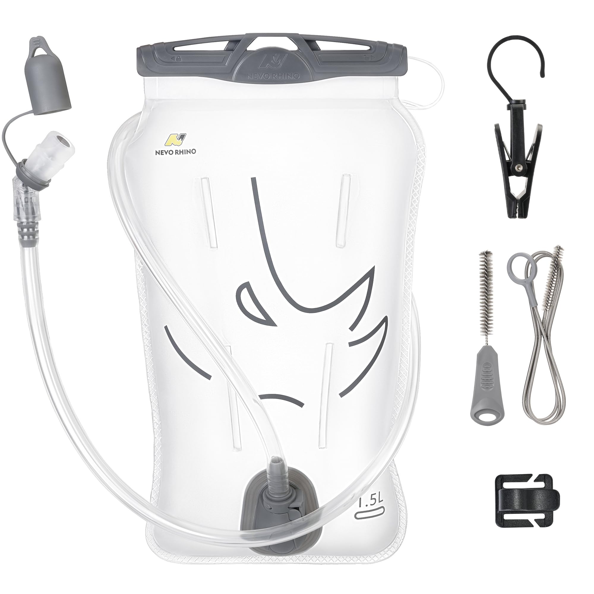 N NEVO RHINO Wasserblase 1,5 l - 2 Liter, BPA-freie Trinkblase für Wanderrucksack, Laufweste, auslaufsichere Wasserspeicher-Aufbewahrungstasche für Camping & Outdoor-Abenteuer
