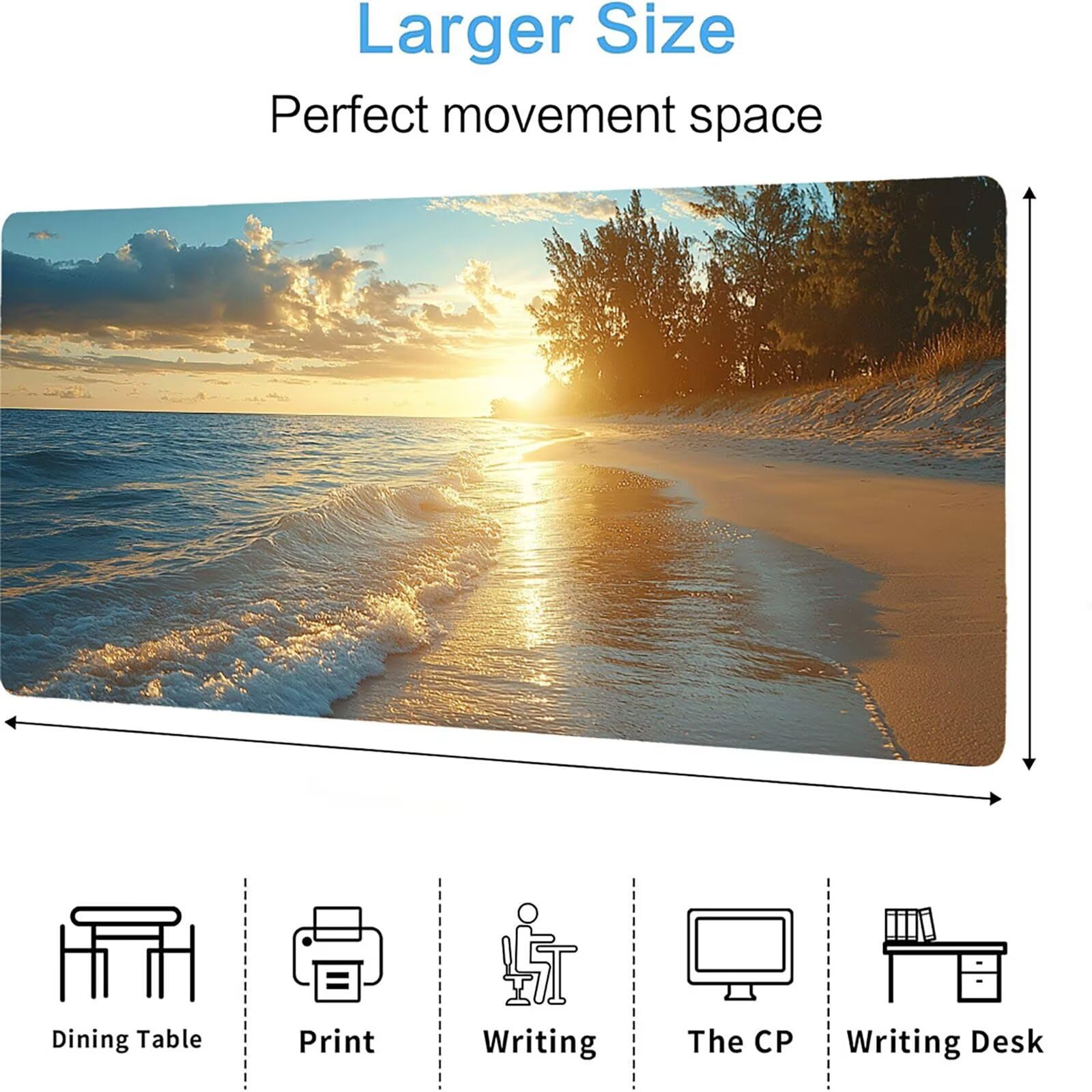 Podkładka pod mysz oceanową, podkładka pod mysz do gier XXL 1200 x 600 x 5 mm, podkładka na biurko dla graczy, bardzo duża bezszwowa mata na stół dla graczy, antypoślizgowa podstawa, wodoodporna