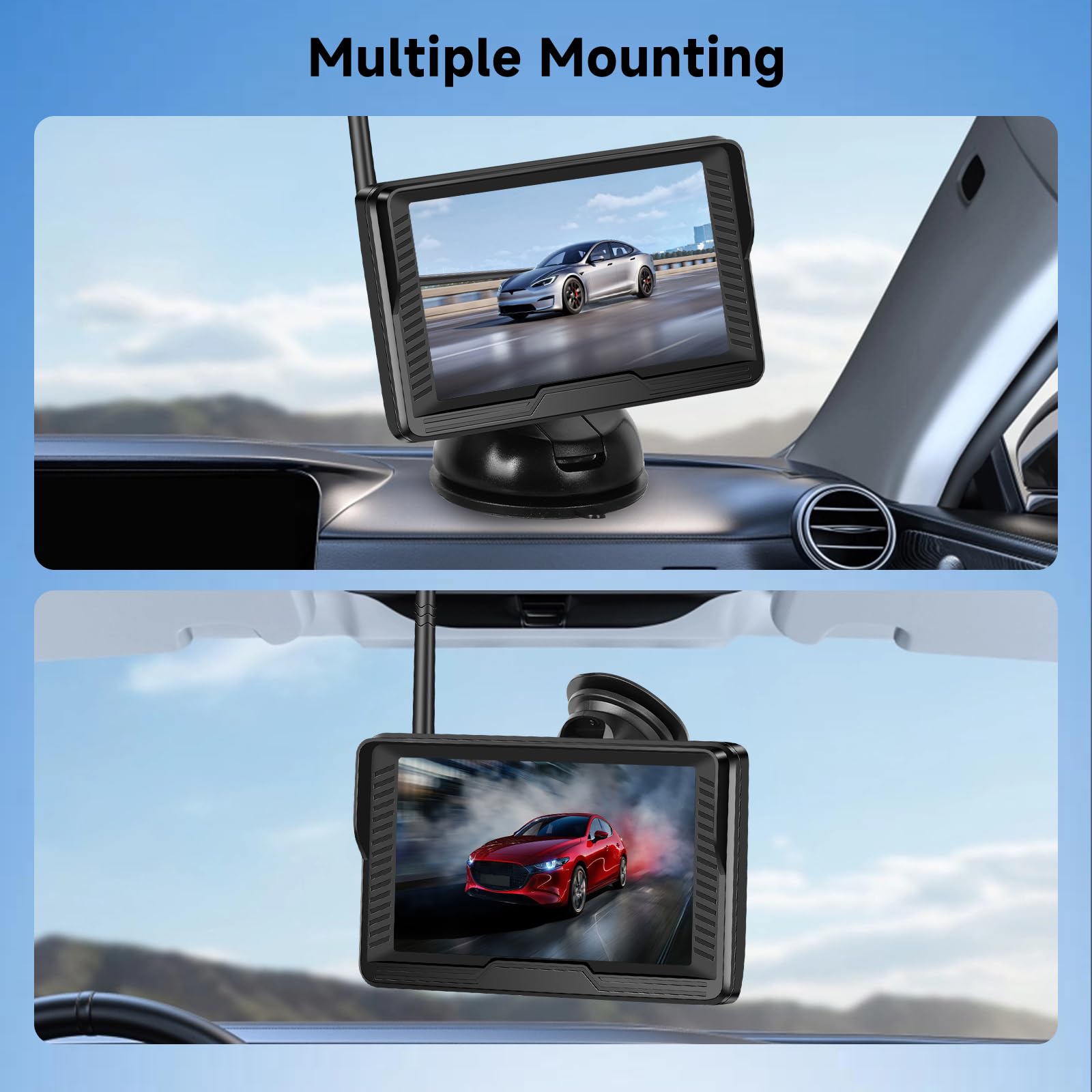 Rimoody kamera cofania bezprzewodowa IP69K 4,3 cala HD IPS monitor - bezprzewodowa pomoc w parkowaniu z regulowanymi liniami prowadzącymi, kamera 720P i 115° kąt widzenia dla samochodów osobowych