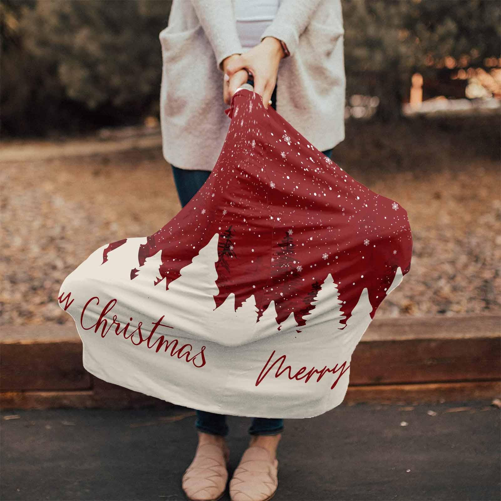 Nursing Cover for Breastfeeding Scarf, Merry Christmas Tree Silhouette Snowflake Red Baby Car Covers Super Soft Multi Use for Canopy Shopping Cart Cover Blanket Stroller Cover