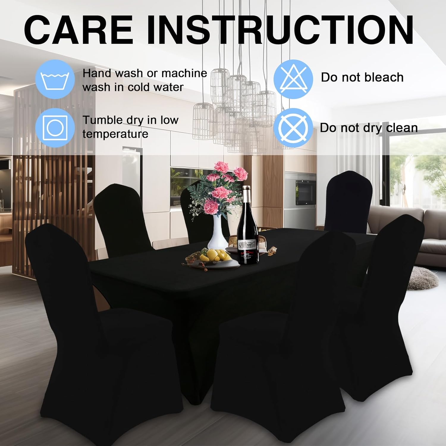 2 Pack Spandex Table Cloth & Chair Covers - 6 FT Black Stretch Fitted Tablecloth for Dining Wedding Kitchen Party Banquet