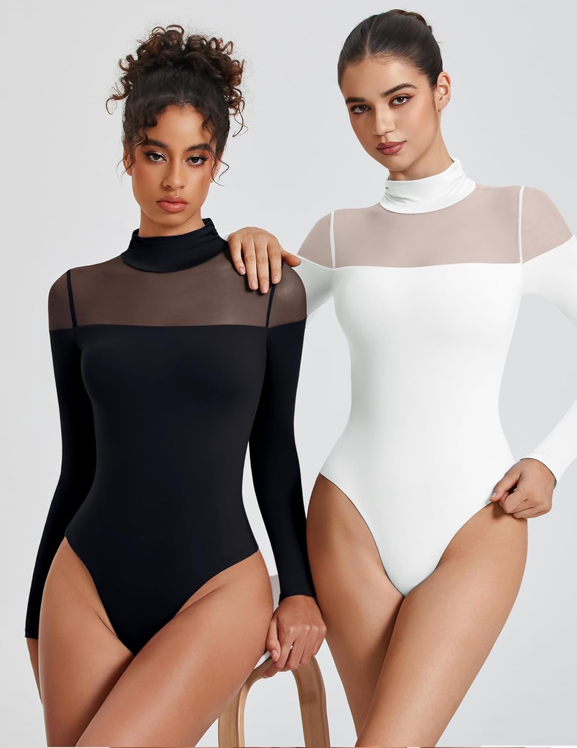 Avidlove Women's Long Sleeve Bodysuits Thong Turtle Neck Body Suit Mesh Going Out Leotard Tops One Piece - Image 3