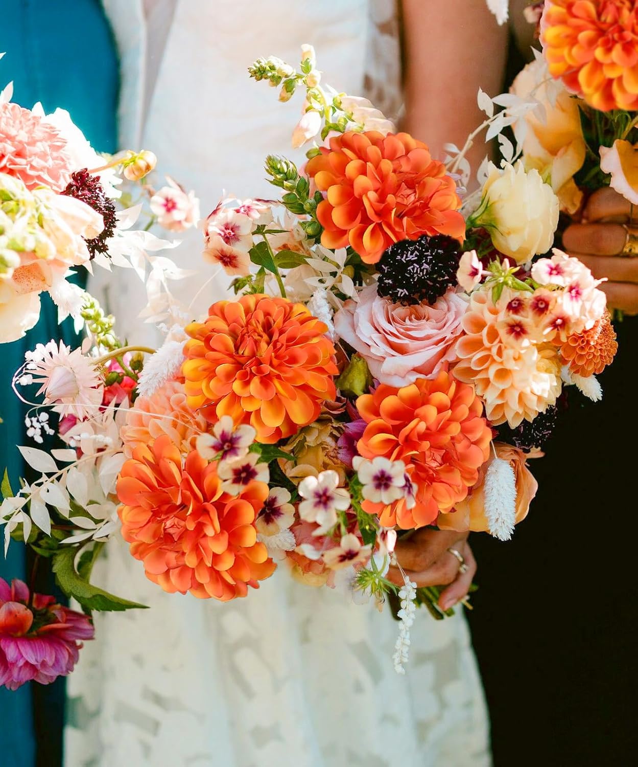 IPOPU 5 Pcs Orange Artificial Dahlia with Stem 27” Silk Dahlia Fake Flower Decor for Tall Vase Living Room Bathroom Wedding and Engagement Birthday Party Aisle Outdoor - Image 6