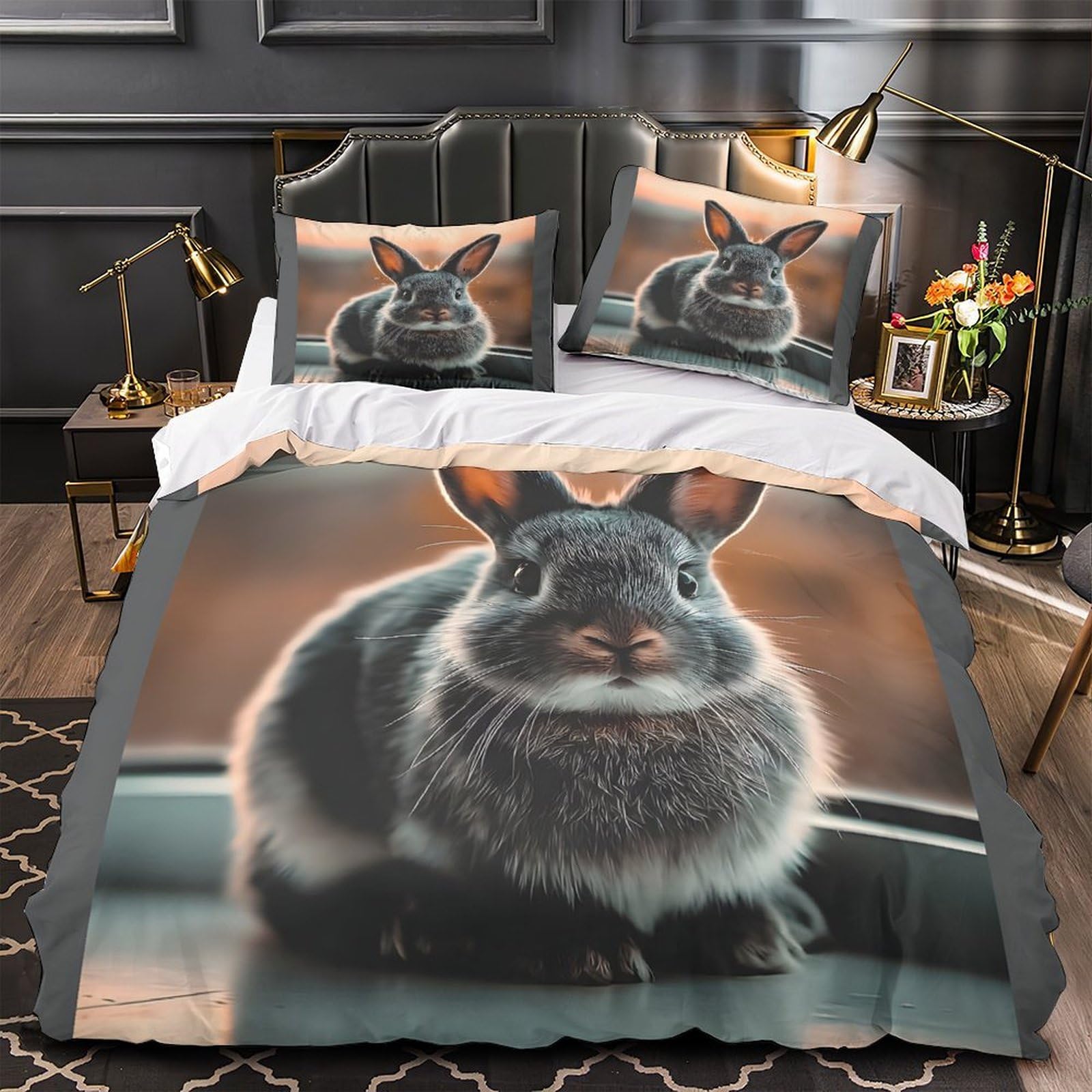 Housse de couette lapin mignon pour chambre garçon en microfibre king