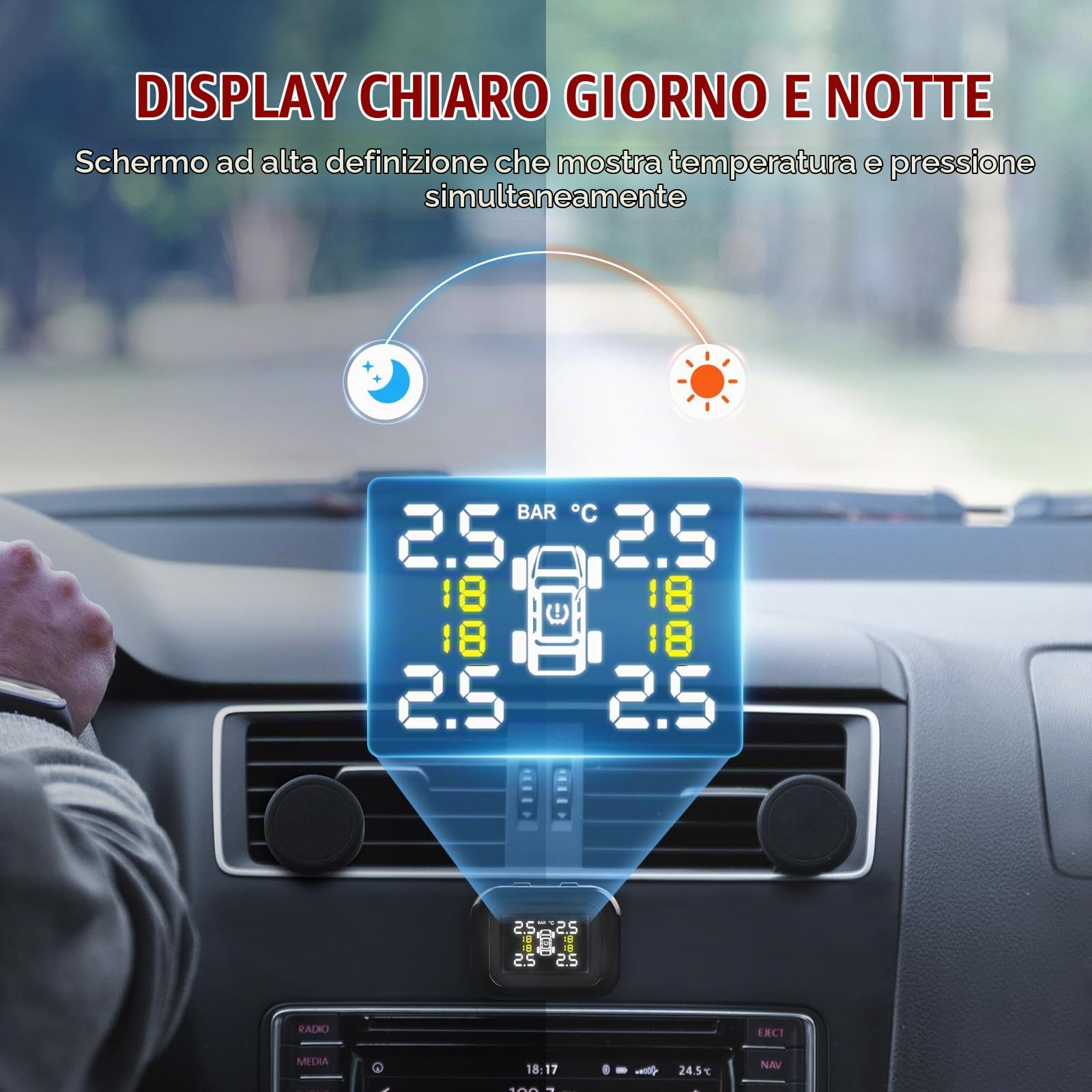 VEVOR Sistema di Monitoraggio Pressione Pneumatici per Camper, TPMS per Rimorchio 7,3-87 psi, Sistema di Allarme per Auto Universale Set di Sensori TPMS Impermeabili Visualizzazione in Tempo Reale