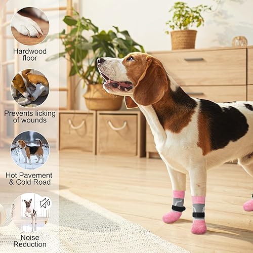 Miniatura 41 de BEAUTYZOO 6 calcetines para perros para evitar lamer las patas, zapatos antideslizantes para suelos de madera dura en pavimentos calientes, botas