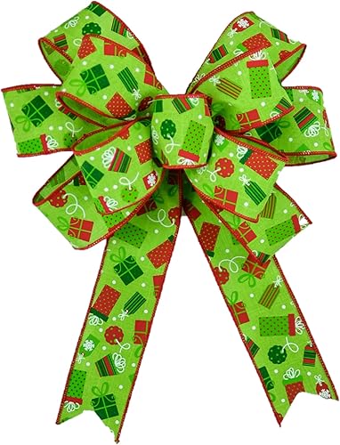 Wreath Bow for Add On Attachments to Staircase, Garlands, Lanterns - Customized (Christmas Lime Present, Set of 10)