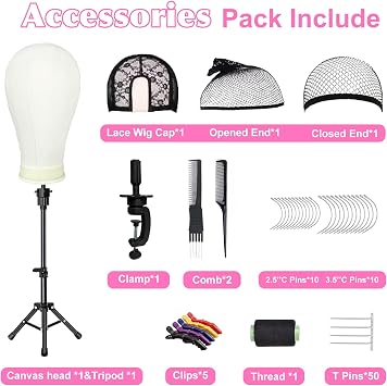 22 Inch Wig Head Mannequin Head for Wigs, Wig Stand with Head for Hair Styling Practice Display Wigs Making Tripod Stand with T Pins Set