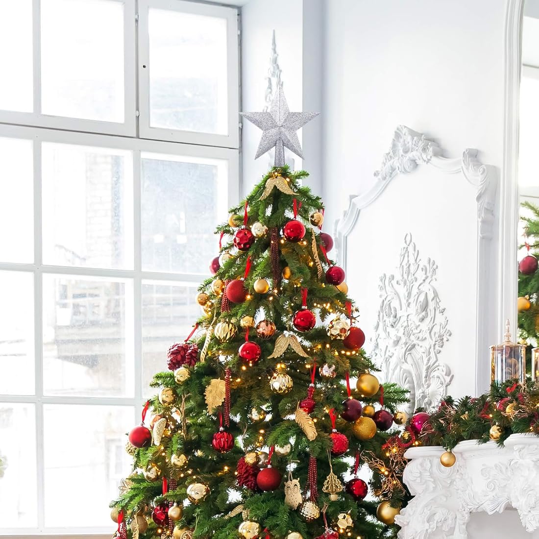 3 Stelle Di Natale Glitterate Per Albero – Oro, Argento E Rosso, 20x25 Cm
