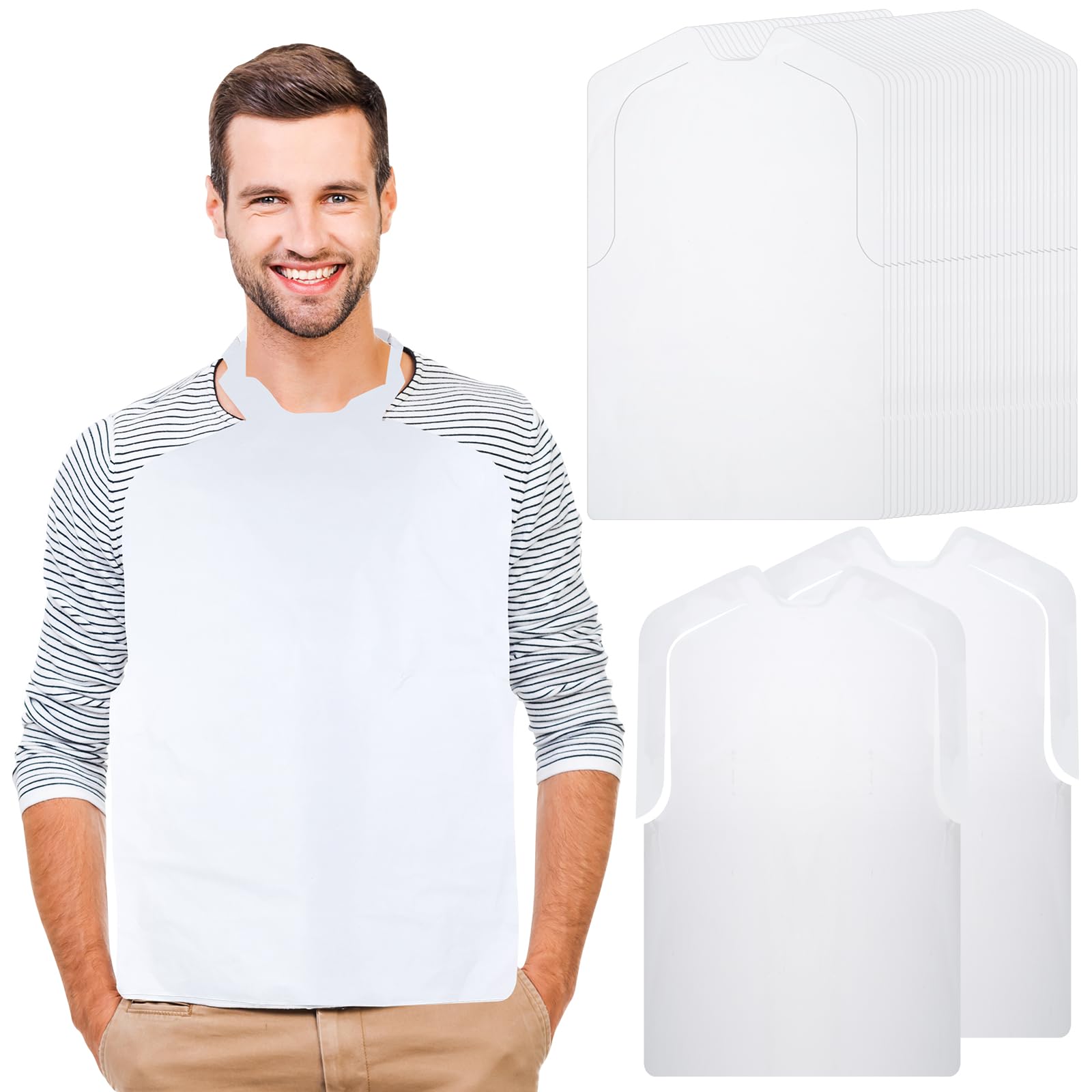 Janmercy 200 Pcs Disposable Adults Bibs Bulk 24 Inch Disposable Waterproof Plastic Bib Single Use Seafood Christmas Party Dining Clothing Protectors for Women Men Elderly Senior Eating
