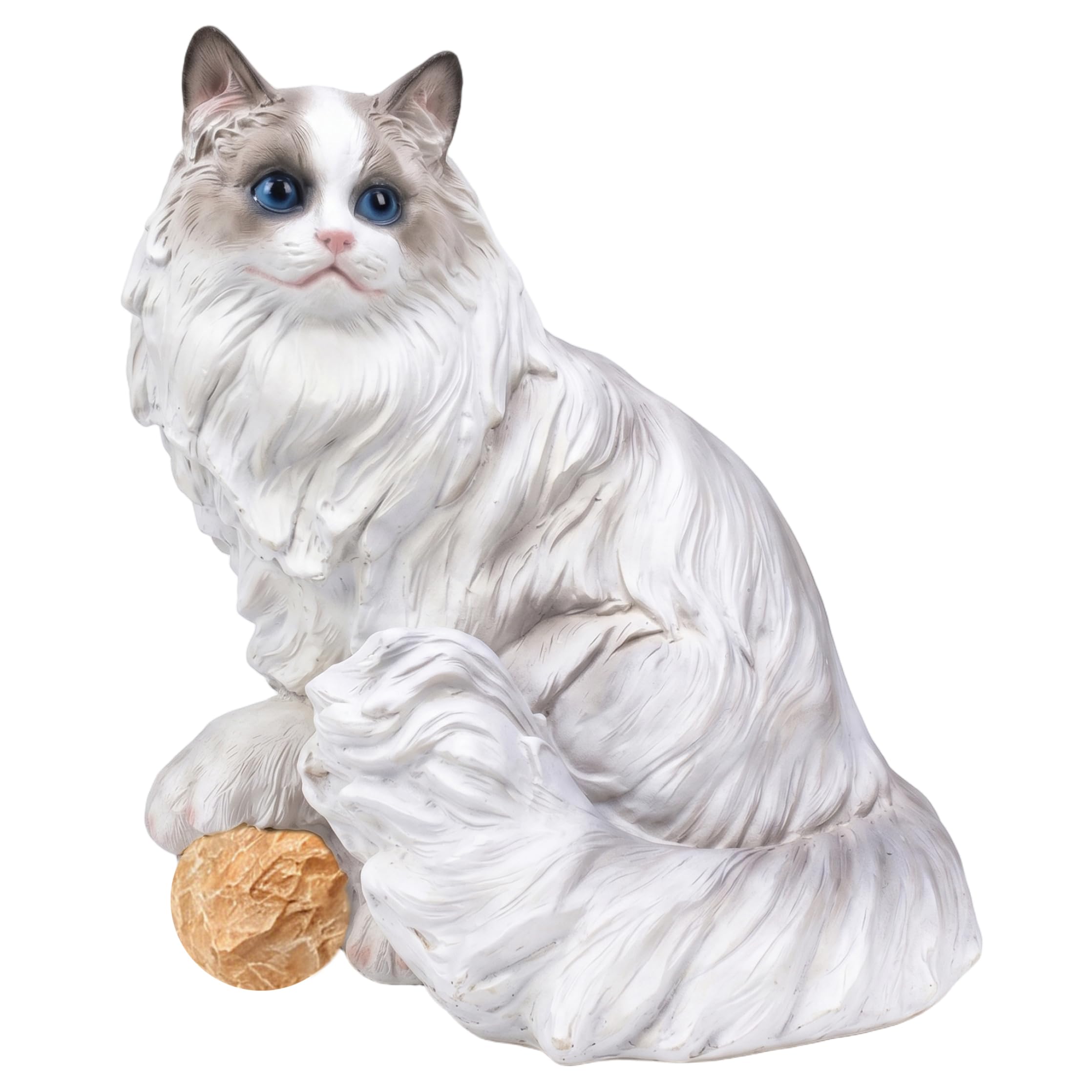 Otbushit Realistic Ragdoll Cat Statue, 9.06 Inch Tall Resin Outdoor Garden Figurine for Yard & Balcony Decor, White