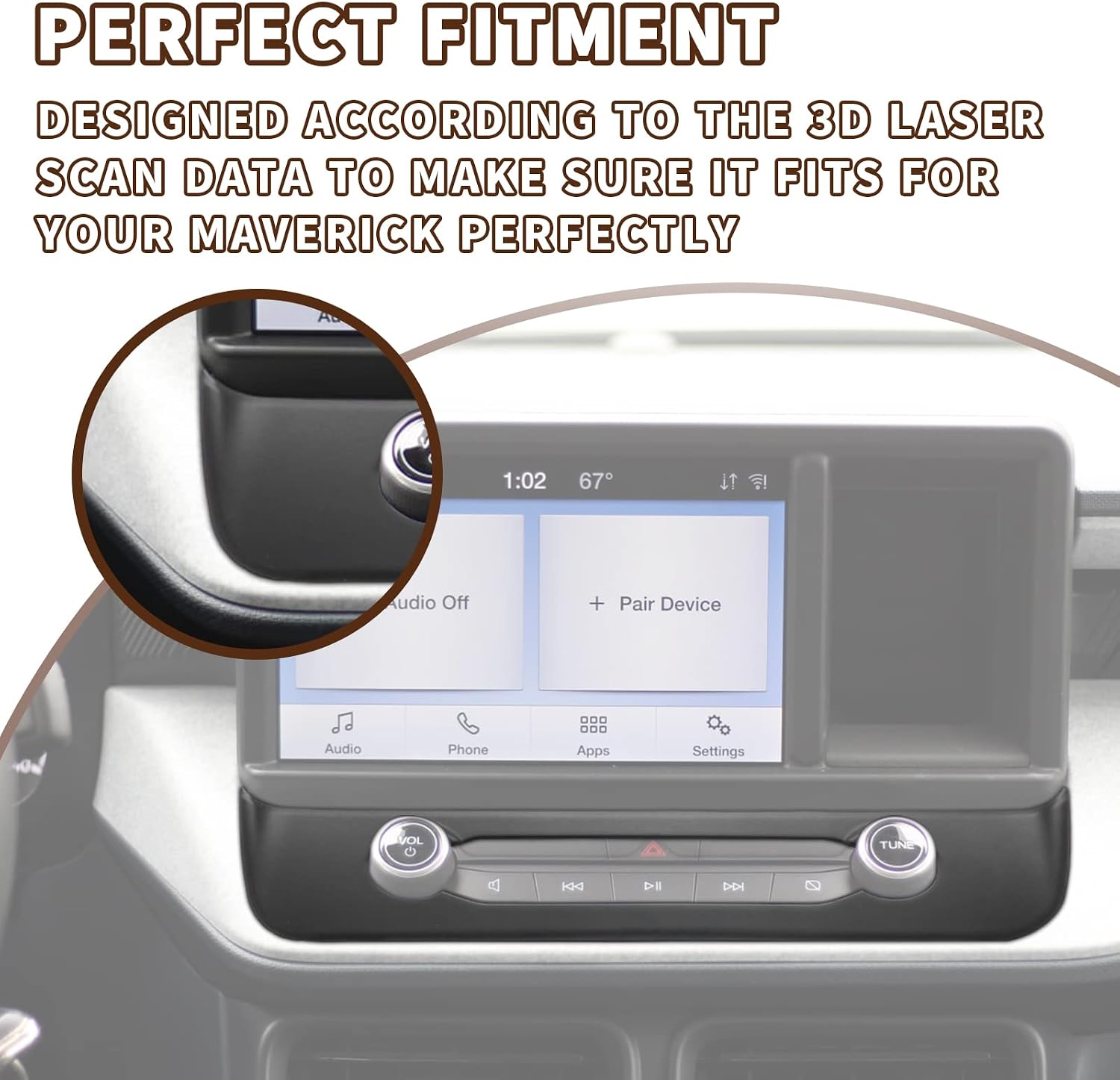 Muslogy Compatible with Ford Maverick Trim Piece Around Radio Controls Center Console Radio Multimedia Control Volume Knob Trim Cover 2022 2023 2024 Accessories (Matt Black)
