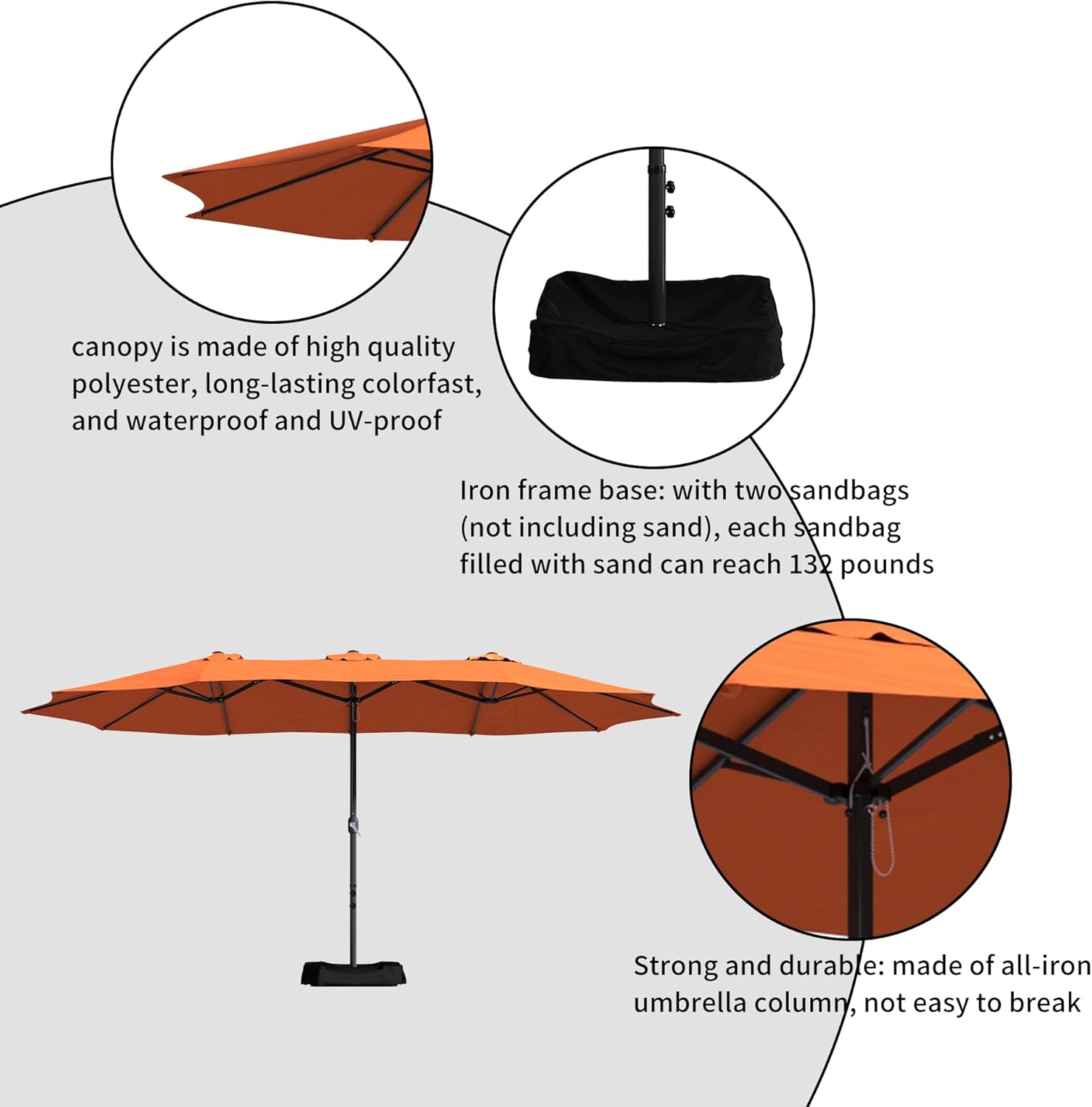 Boyel Living 15ft Patio Umbrella with Base Included Outdoor Double-sided Umbrella Extra Large Patio Umbrella