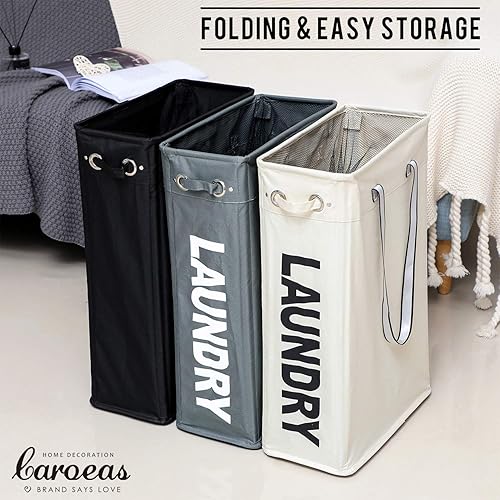 Miniatura 5 de Caroeas - Cesta para ropa sucia de tela de 24, práctica cesta para ropa sucia para colgar alta y angosta bolsa plegable, bolsa de lavandería de
